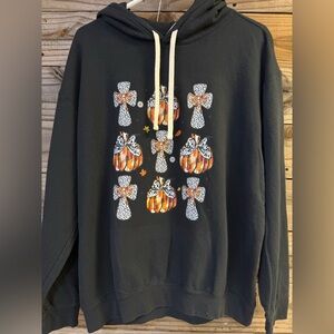 Comfort Colors Black Hoodie Orange and White Graphics